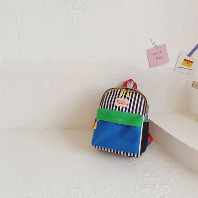 Children Kids Baby Fashion Girls Boys Color Matching Canvas Backpack School Bag