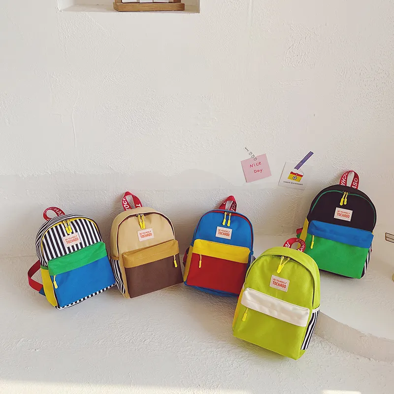 Children Kids Baby Fashion Girls Boys Color Matching Canvas Backpack School Bag