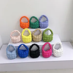 Children Kids Baby Fashion Solid Color Bubble Pleated Handle Cloud Bag