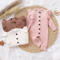 Toddlers Newborn Baby Fashion Girls Long Sleeve Solid Color Knitted Jumpsuit