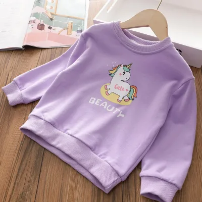 Children Kids Baby Fashion Girls Long Sleeve Cartoon Bear Rabbit Print Towel Terry Pullover Sweatshirt