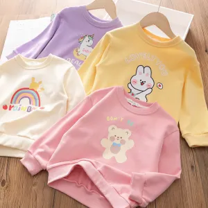Children Kids Baby Fashion Girls Long Sleeve Cartoon Bear Rabbit Print Towel Terry Pullover Sweatshirt