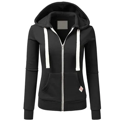 Women Casual Solid Color Zip-Up Hoodie with Pockets