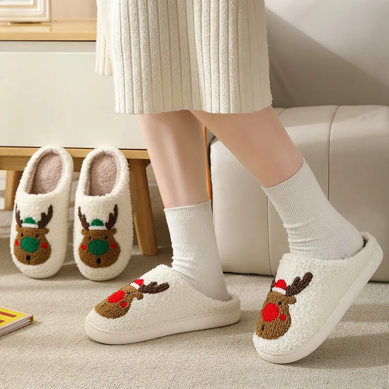 Plus Size Women Fashion Christmas Elk Anti-Slip Indoor Slippers