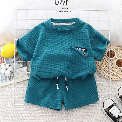 Toddlers Newborn Baby Boys Casual Solid Letter Print Short Sleeve Pocket T-Shirt And Shorts 2pcs Set