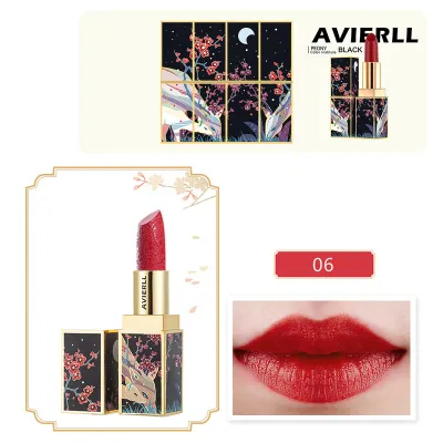 Avierll Women Chinese Style Matte Non-Flaking Moisturizing Lipstick with Jojoba Oil