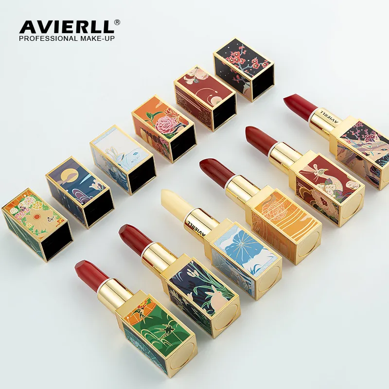 Avierll Women Chinese Style Matte Non-Flaking Moisturizing Lipstick with Jojoba Oil