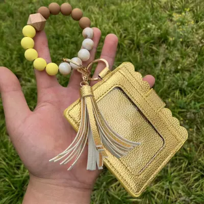 Women's Fashion Bohemian Tassel Bracelet Compact Wallet PU Leather Geometric