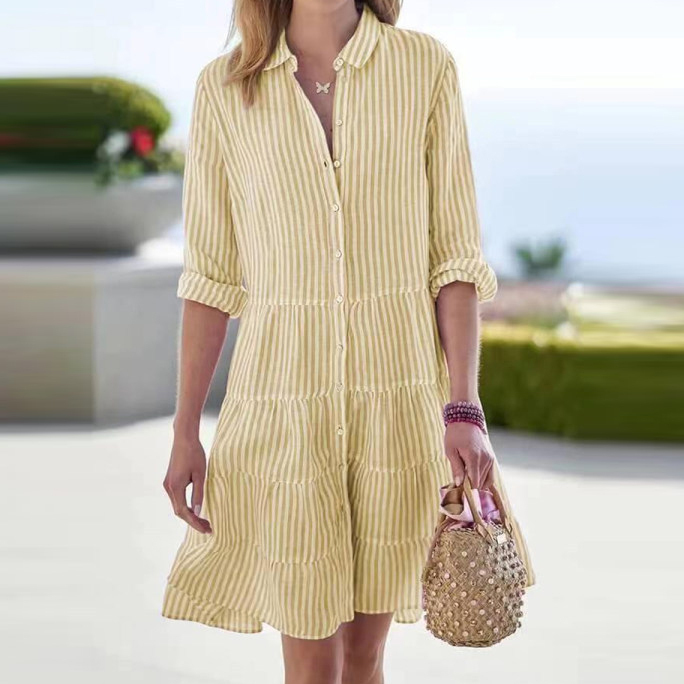 Wholesale Women Casual Loose Long Stripe Striped Shirt Dress