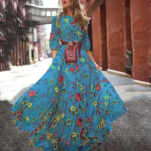 Women Casual Urban Style Printed Chiffon Swing Maxi Dress