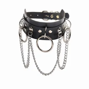 Women Fashion Punk Circles Chains Tassel Leather Choker