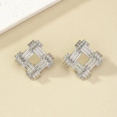 Women Fashion Exaggerated Geometric Tic Tac Toe Alloy Earrings