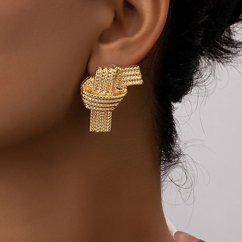 Women Vintage Bow Textured Alloy Earrings
