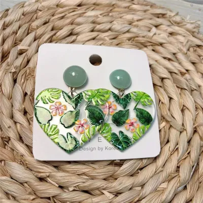 Women Fashion Multicolor Plants Leaf Rectangle Heart Round Geometric Dangle Earrings