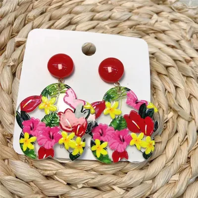 Women Fashion Multicolor Plants Leaf Rectangle Heart Round Geometric Dangle Earrings