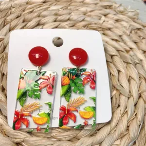 Women Fashion Multicolor Plants Leaf Rectangle Heart Round Geometric Dangle Earrings