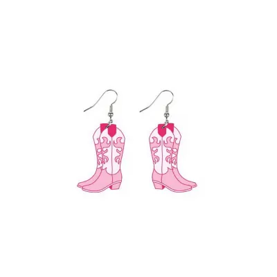 Women Fashion Western Cowboy Cow Pattern Boots Hats Dangle Earrings