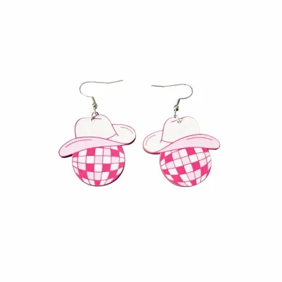 Women Fashion Western Cowboy Cow Pattern Boots Hats Dangle Earrings