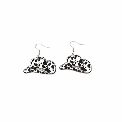 Women Fashion Western Cowboy Cow Pattern Boots Hats Dangle Earrings