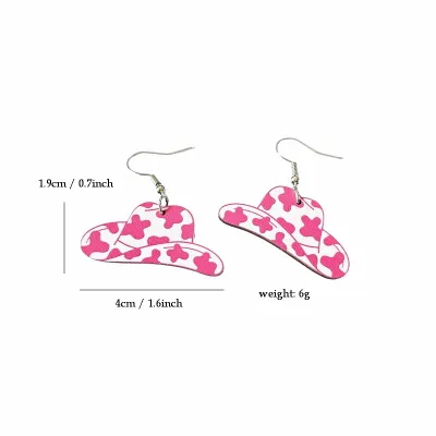 Women Fashion Western Cowboy Cow Pattern Boots Hats Dangle Earrings
