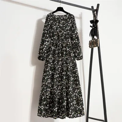 Women Chiffon Floral Long-Sleeved Maxi Dress