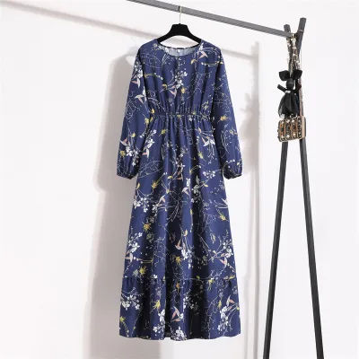 Women Chiffon Floral Long-Sleeved Maxi Dress