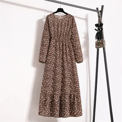 Women Chiffon Floral Long-Sleeved Maxi Dress