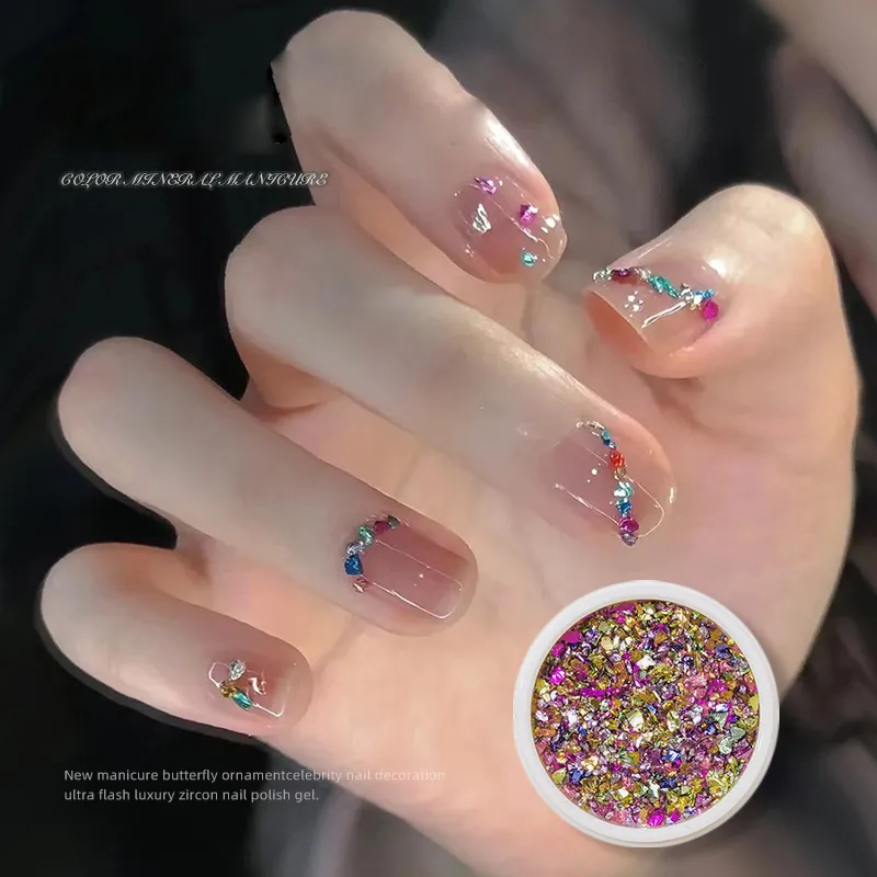 Women Fashion Irregular Silver Colorful Gravel Nail Art Decoration