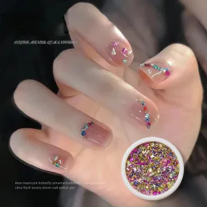 Women Fashion Irregular Silver Colorful Gravel Nail Art Decoration