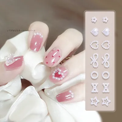 Women Fashion Hollow Bowknot Heart Pearl Flat Diamond Nail Art Decoration