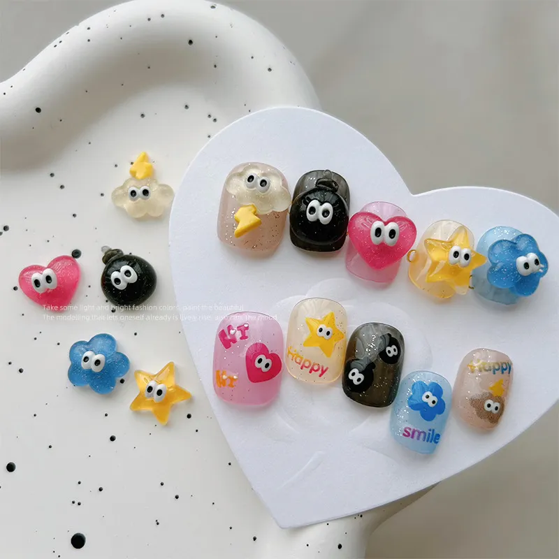Fashion Women Cute Jelly Bean Eyes Coal Ball Lightning Cloud Resin Nail Drill Decoration