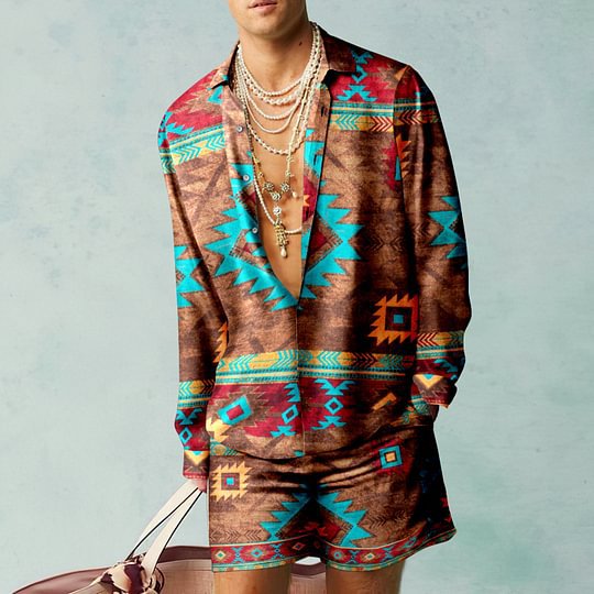 Wholesale Men Casual Printed Long-Sleeved Loose Shirt And