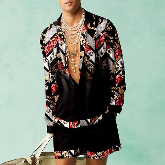 Wholesale Men Casual Printed Long-Sleeved Loose Shirt And