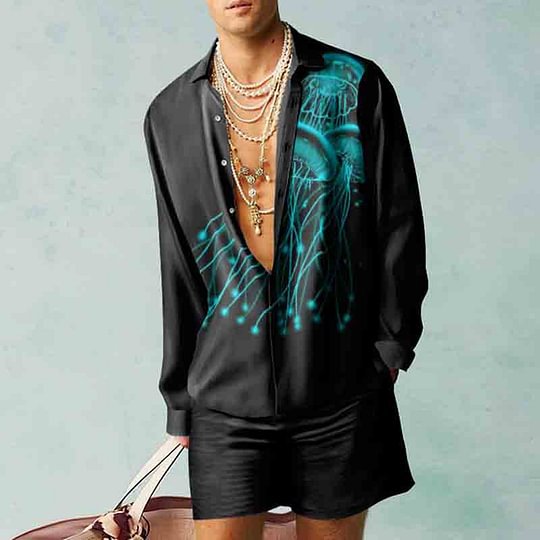 Wholesale Men Casual Printed Long-Sleeved Loose Shirt And