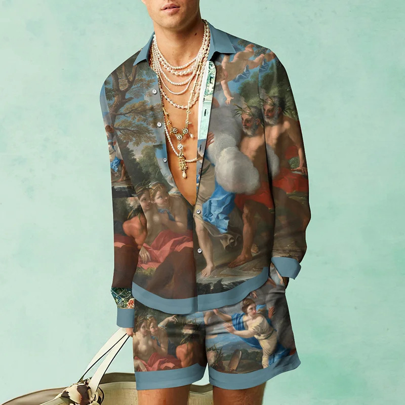 Wholesale Men Casual Printed Long-Sleeved Loose Shirt And