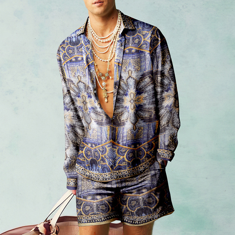 Wholesale Men Casual Printed Long-Sleeved Loose Shirt And
