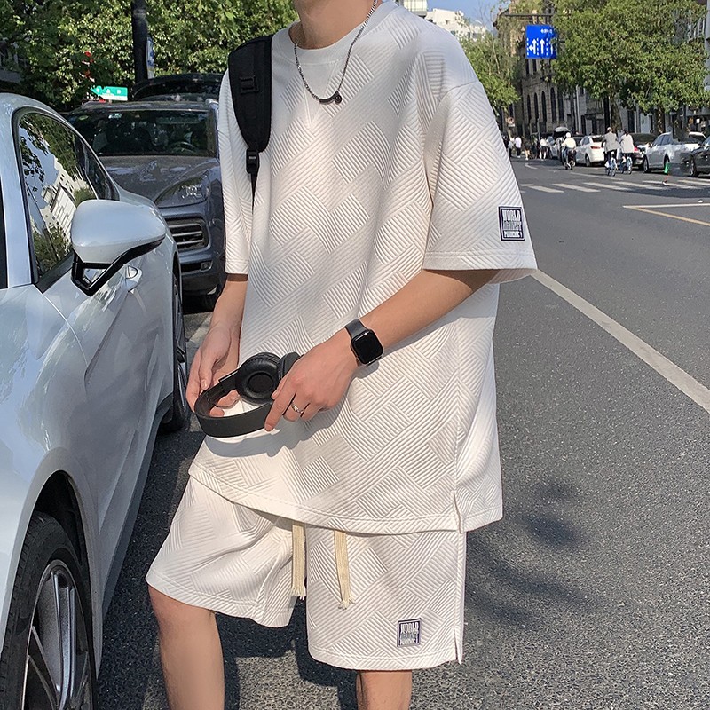 Wholesale Men Fashion Round Neck Short Sleeve Waffle Loose T