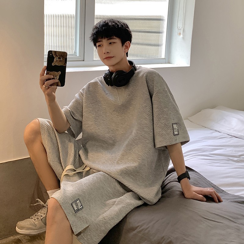 Wholesale Men Fashion Round Neck Short Sleeve Waffle Loose T