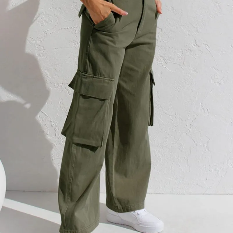Quealent plus Size on Pants Cargo Pants Cargo Jeans Jogger Pocket Loose Fit  Straight Wide Leg Trouser Size 12 Denim Women Pants Green 2XL