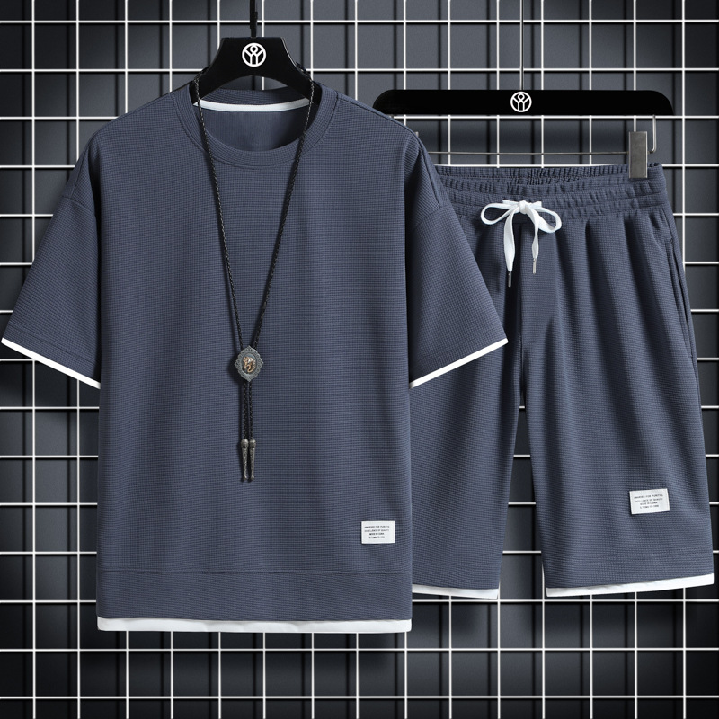 Wholesale Men Casual Waffle Round Neck Short-Sleeved T-Shirt