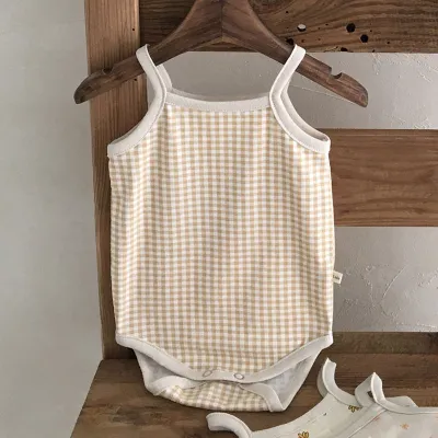 Unisex Baby Solid Color Floral Romper Summer 3-6 Months Cotton Sleeveless Hidden Button Triangle Climb
