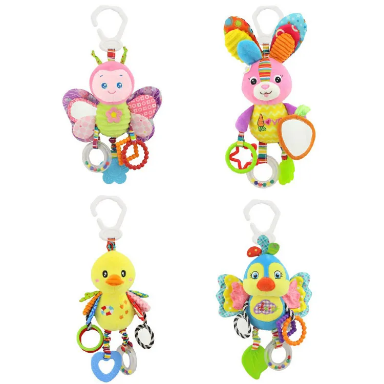 Cartoon Cute Baby Bed Pendant Animal Rattle with Teether Baby Ring Paper Plush Toy
