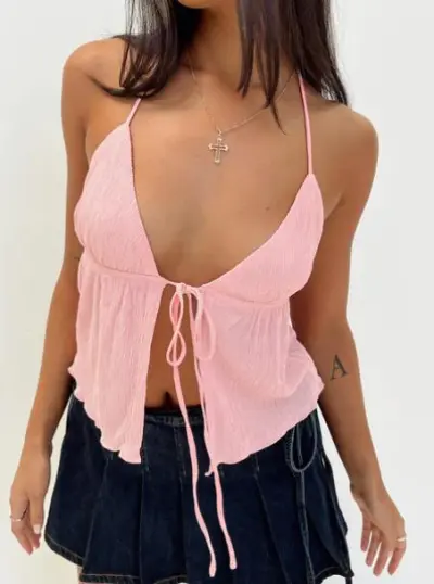 Summer Women Sexy Lace-Up Drawstring Halter Camisole
