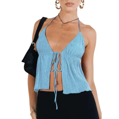 Summer Women Sexy Lace-Up Drawstring Halter Camisole