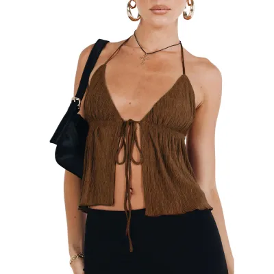 Summer Women Sexy Lace-Up Drawstring Halter Camisole