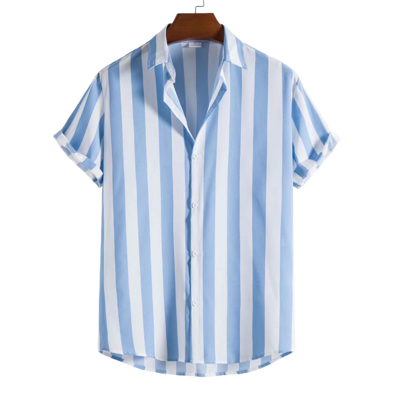 Wholesale Men Fashion Basic Lapel Short Stripe Oversized