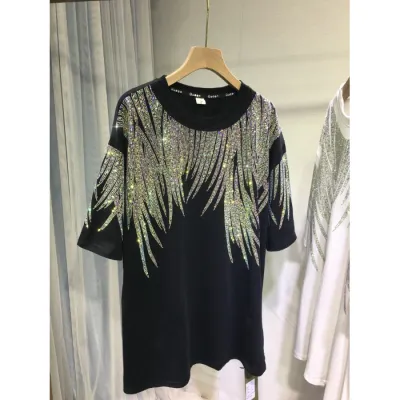 Women Plus Size Rhinestone Design Short Sleeve T-Shirt