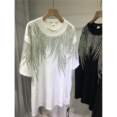 Women Plus Size Rhinestone Design Short Sleeve T-Shirt