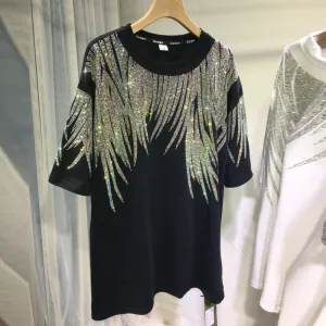 Women Plus Size Rhinestone Design Short Sleeve T-Shirt