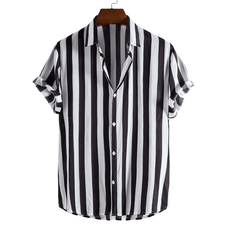 Wholesale Men Casual Stripe Print Lapel Short-Sleeved Shirt